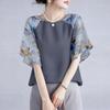 ZANZEA Women Casual Round Neck Loose Print Splice Half Sleeve Blouse