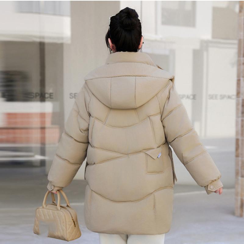 Autumn and Winter Korean Version Hooded Bread Jacket, Thick Down Cotton Jacket, Medium To Long Down Jacket, Loose Outer Jacket, Cotton Jacket