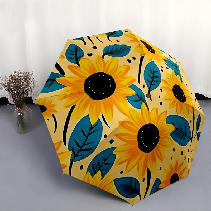 1pc Sunflower Pattern Automatic Open/Close Umbrella Compact Folding Umbrella, All-Season Portable Umbrella for Women/Men F1124016