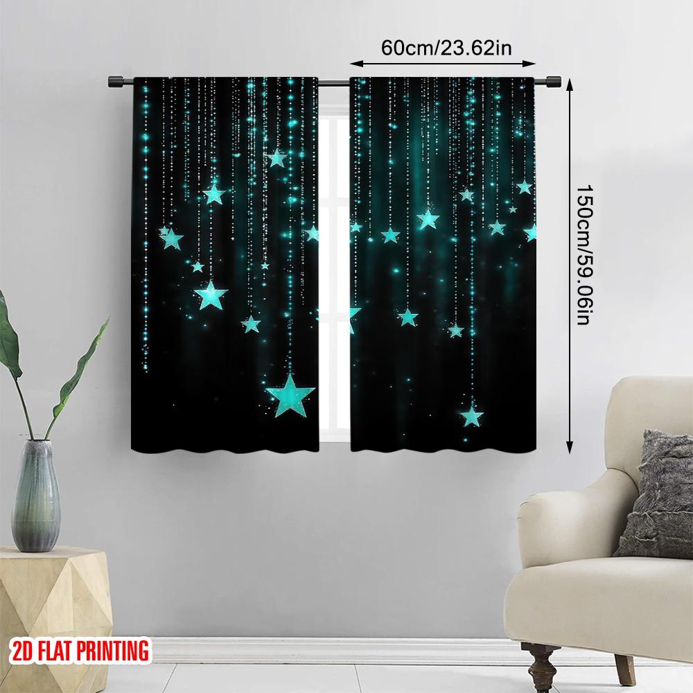 2D flat printing 2pcs Window Drapes Galaxy Versatile Durable Polyester,Without Electricity Versatile Applies to Indoor
