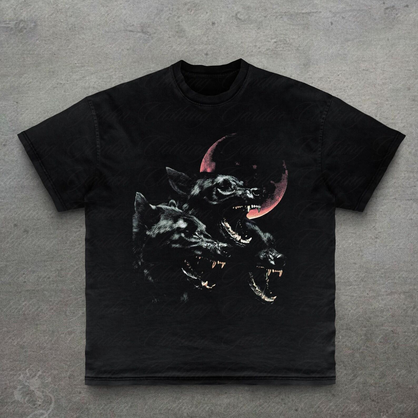 Wolf Pack Graphic Tee, Vintage Style Dark Art T-Shirt for Men Women, Grunge Blood Moon Wolf Top, Gothic Animal Shirt, Goth Clothing, Unisex S