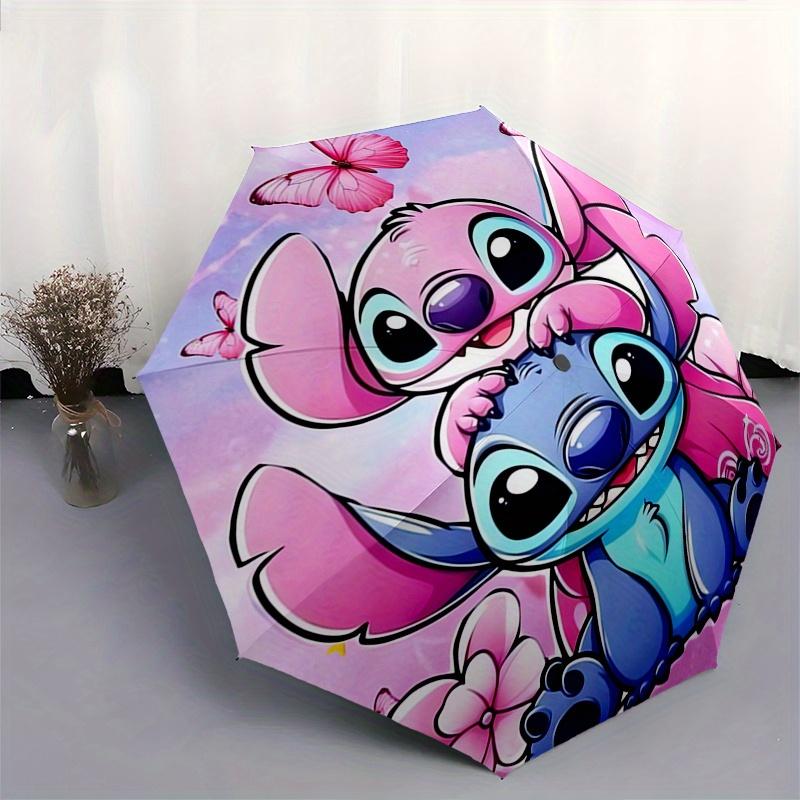 Stitch,Butterflies Automatic Folding Umbrella Simple 8 Rib Design, Bright Cartoon Pattern, Durable Iron Frame, Suitable For Travel, Outdoo