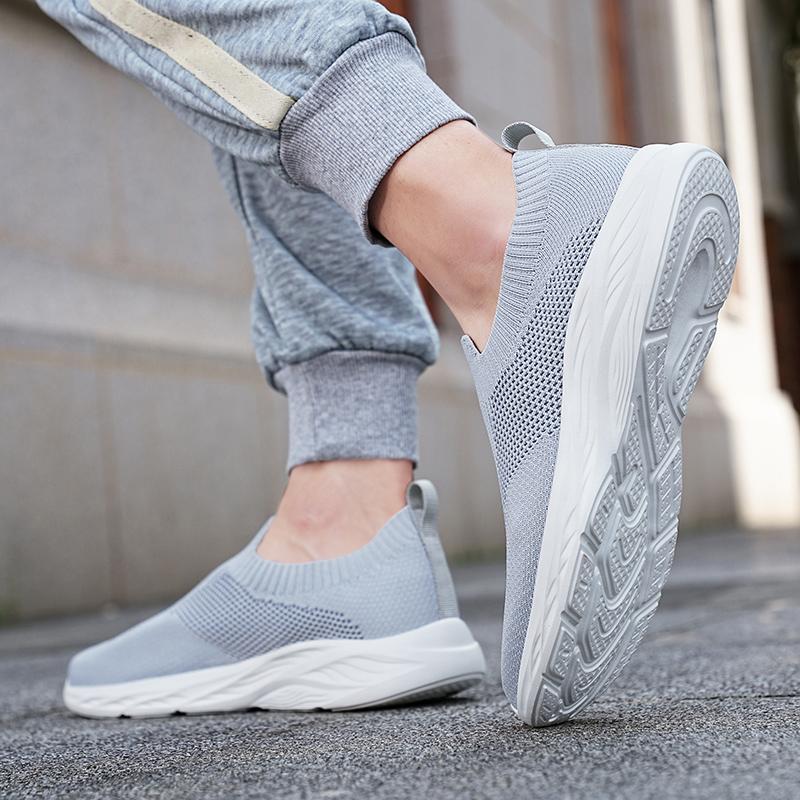 Light Breathable Walking Shoes Men's Knitted Mesh Casual Sports Shoes Soft Elastic Running Shoes Leisure Flats