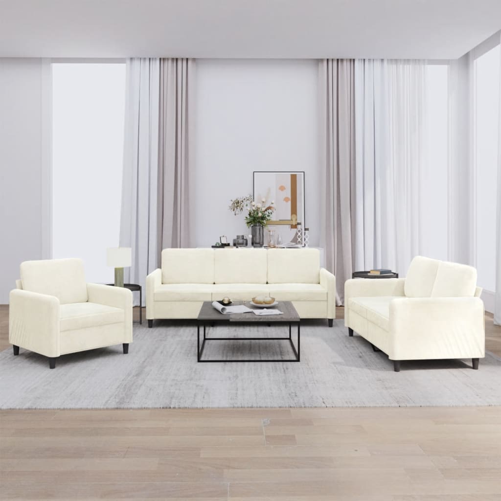 3 Piece Cream Velvet Sofa Set