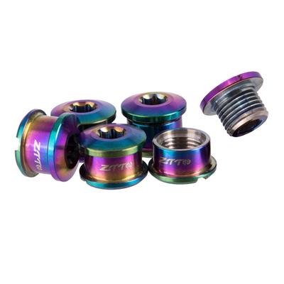 M8x6mm Titanium Alloy MTB Road Bike Chainring Bolts Rainbow Screws 5PCS Replace