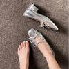2025 Autumn Ballet Shoes Square Head Bow Light Mouth Thick Heel Outer Wear Silver Versatile Temperament Mary Jane Single Shoes