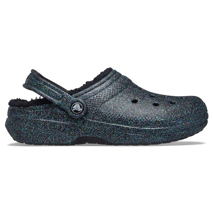 Crocs Classic Glitter Black Lined Clogs 'Starry Skies' Women's 205842-9BD
