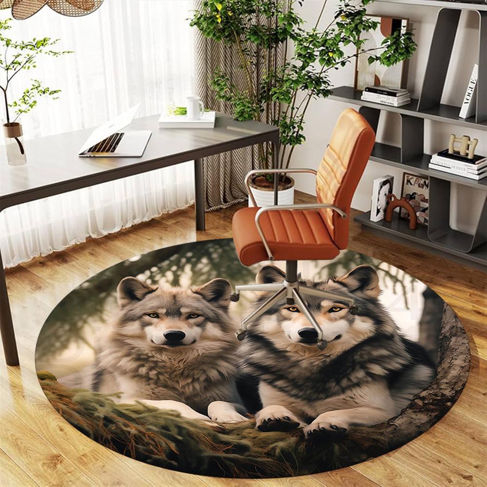 1pc wolf forest Round Chair mat Area Rug - Non-Slip, Floor Mat for Office, Bedroom, and Indoor Decor -1002140
