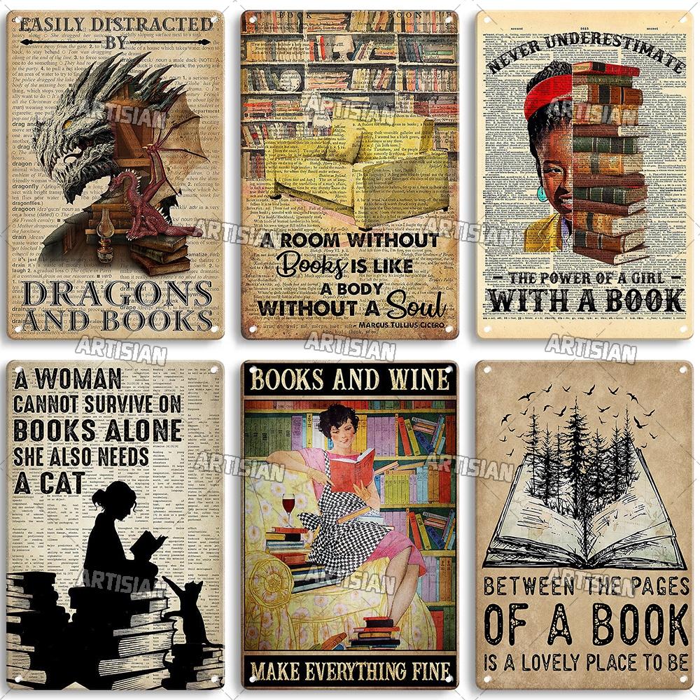 Artisian Girl Loves Books Metal Sign Reading Tin Poster Read Book Decorative Plate Wall Decor Garage Bar Pub Club Hotel Kitchen