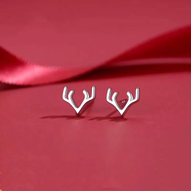 Sterling Silver S925 Antler Stud Earrings for Women - Cute Mini Deer Christmas 2024