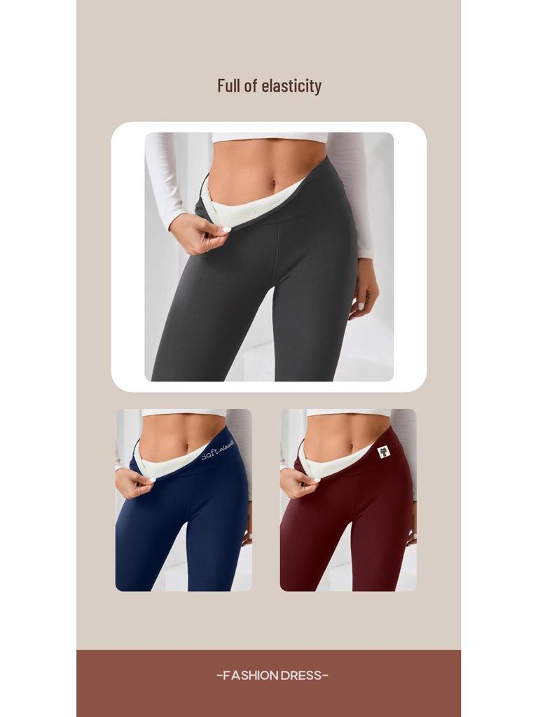 Women's High Waist Fleece Lined Lambswool Leggings for Autumn/Winter - Plus Size Yoga Pants
