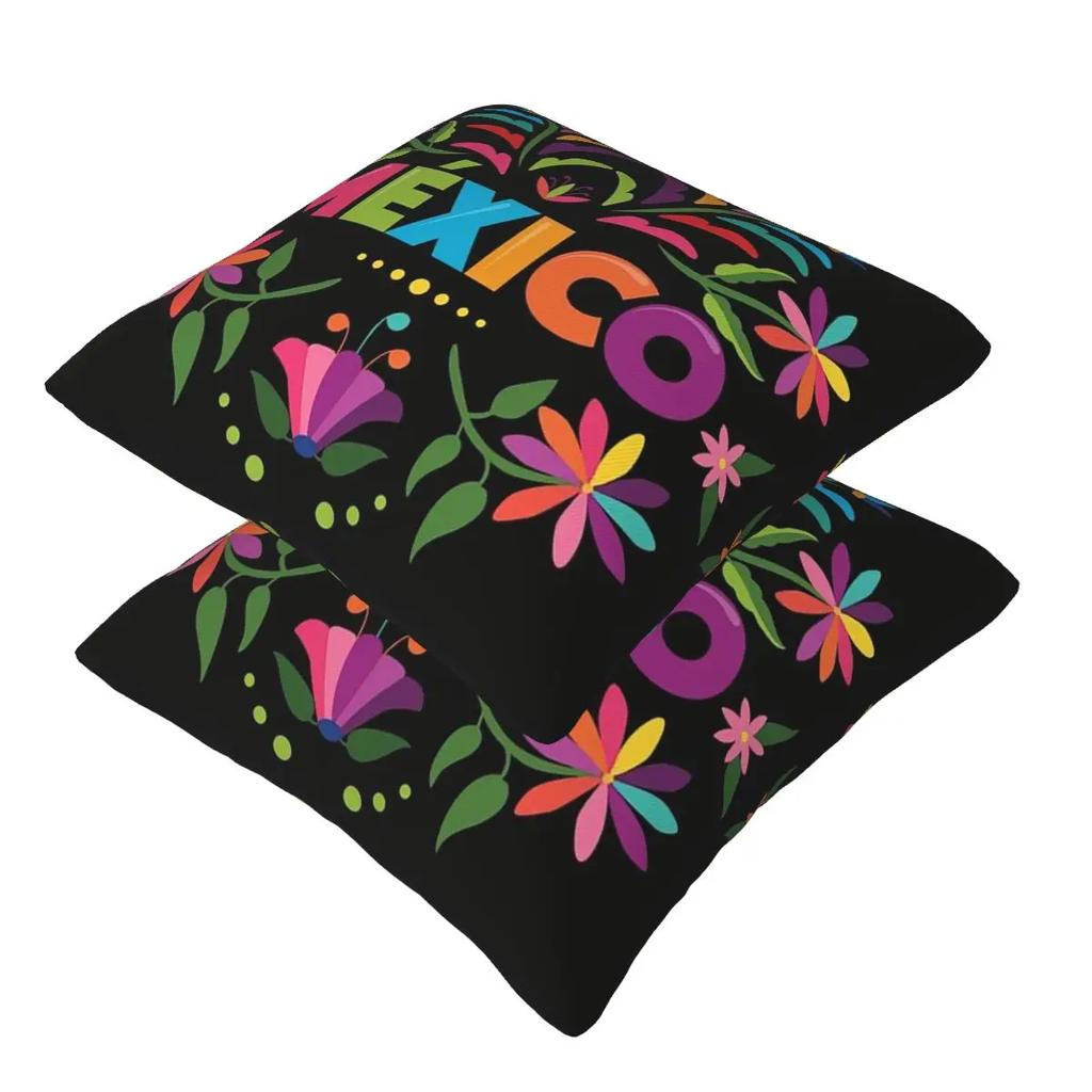 Colorful Mexican Traditional Pattern 2 Pcs Square Pillowcase Pillow Cover Cushion Zip Decorative Comfort Throw Pillow For Home