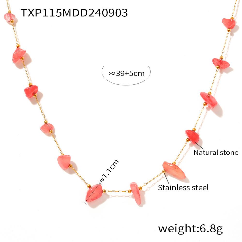 Retro French Natural Stone Necklace & Bracelet Set with Stainless Steel