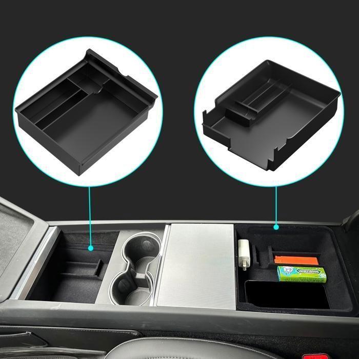 Organizer - Phonillico - Compatible with Tesla Model Y and Model 3 - Pack of 2 - Plastic - Black