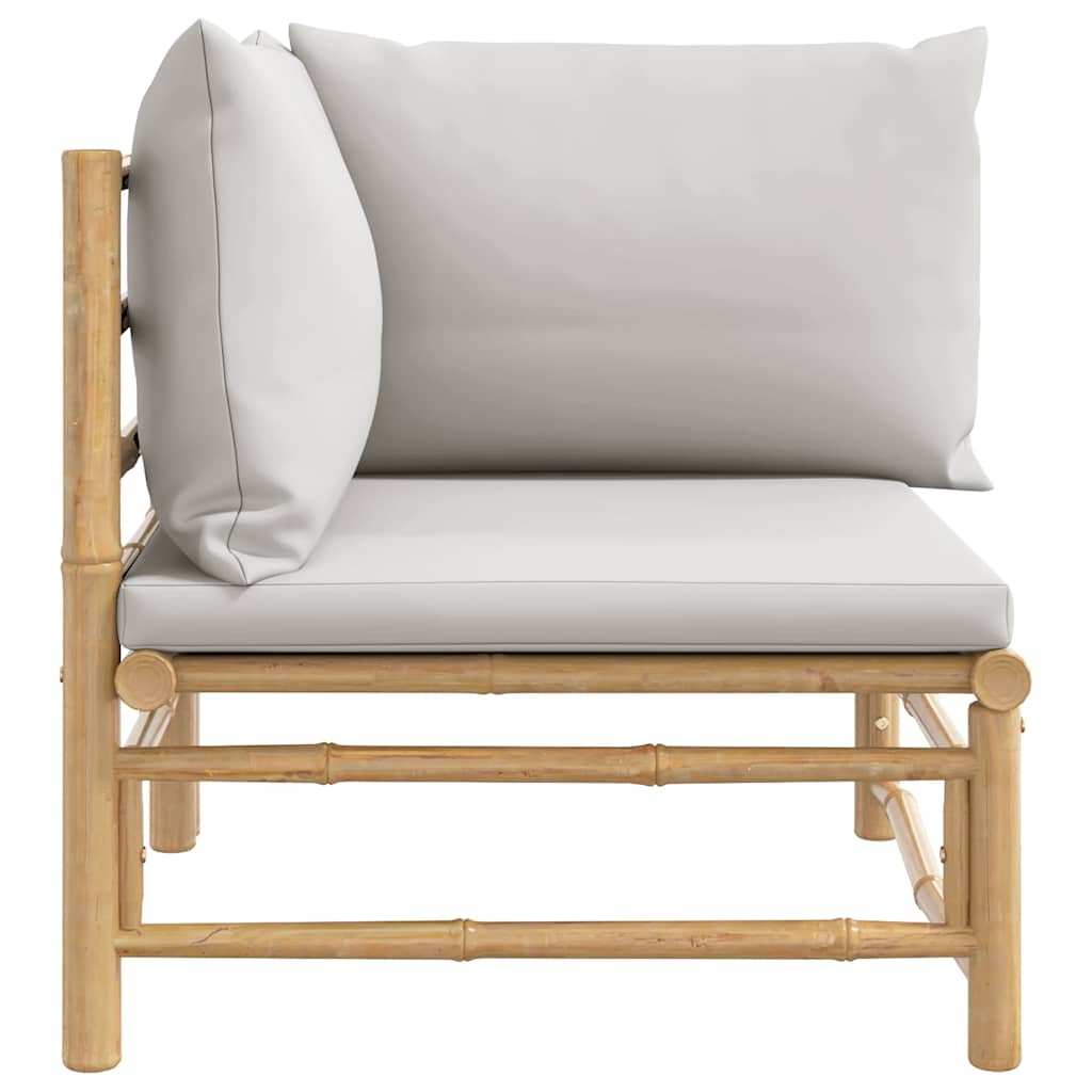 Vidaxl Narożna Sofa Ogrodowa Z Jasnoszarymi Poduszkami, Bambusowa