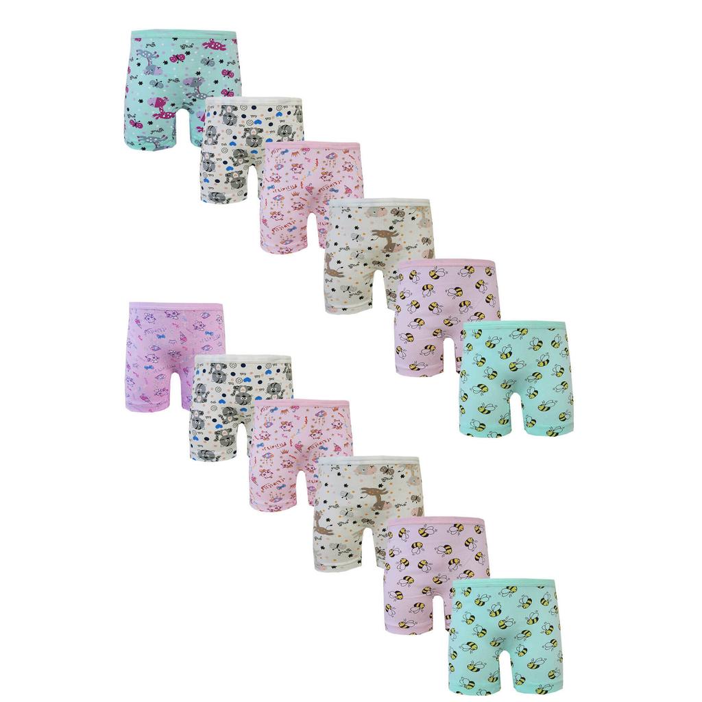 Kota Pachet 12 Boxer pentru fete lungi din bumbac lycra imprimate colorate