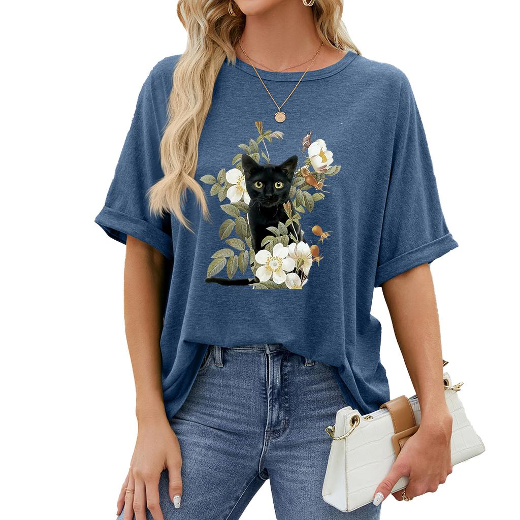 Women Fashion Plus Size Print Tees Summer Casual Round Neck Short Sleeve Top Pullover Loose T-shirt