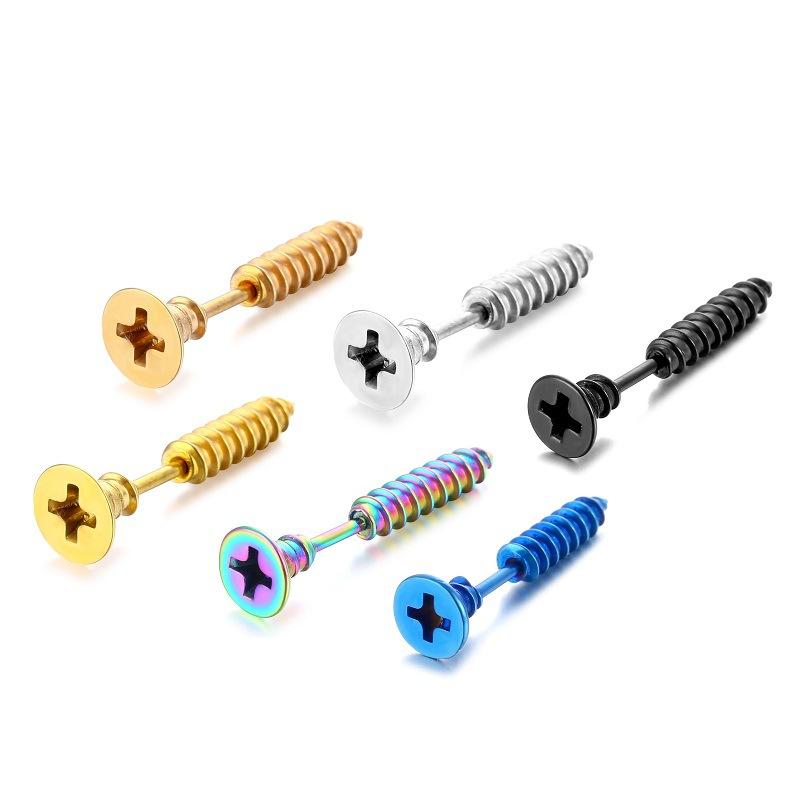 New Stainless Steel Cross Threaded Earrings Punk Cool Boy Party Pierced Threader Jewelry Color Studs For Man Fashion Earrings