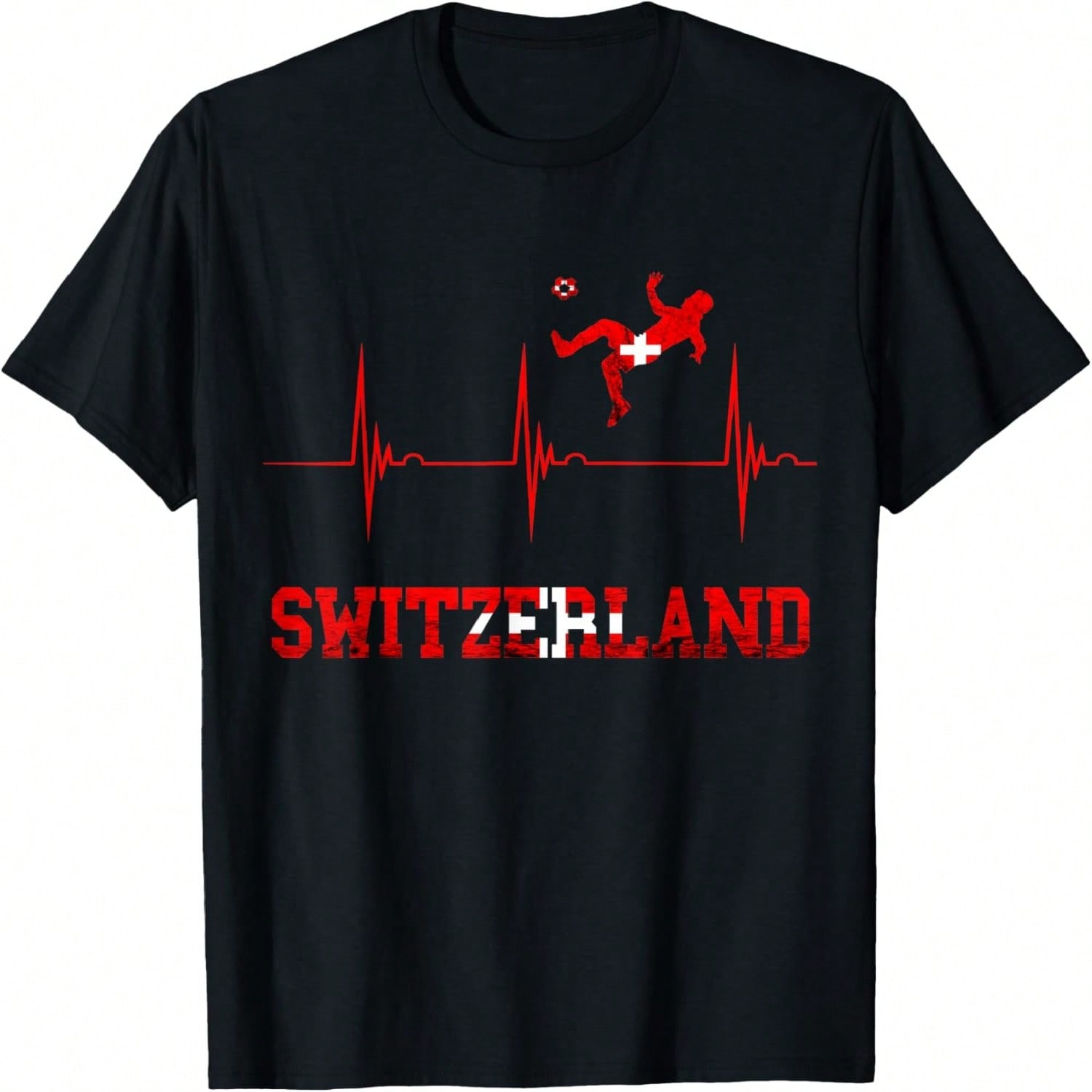 Switzerland Soccer Heartbeat EKG Pulse Schweiz Swiss Flag T-Shirt S