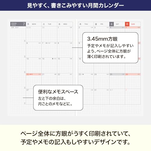 Hobonichi Techo 2026 HON Slash (Navy) A6 1 page per day January Monday start