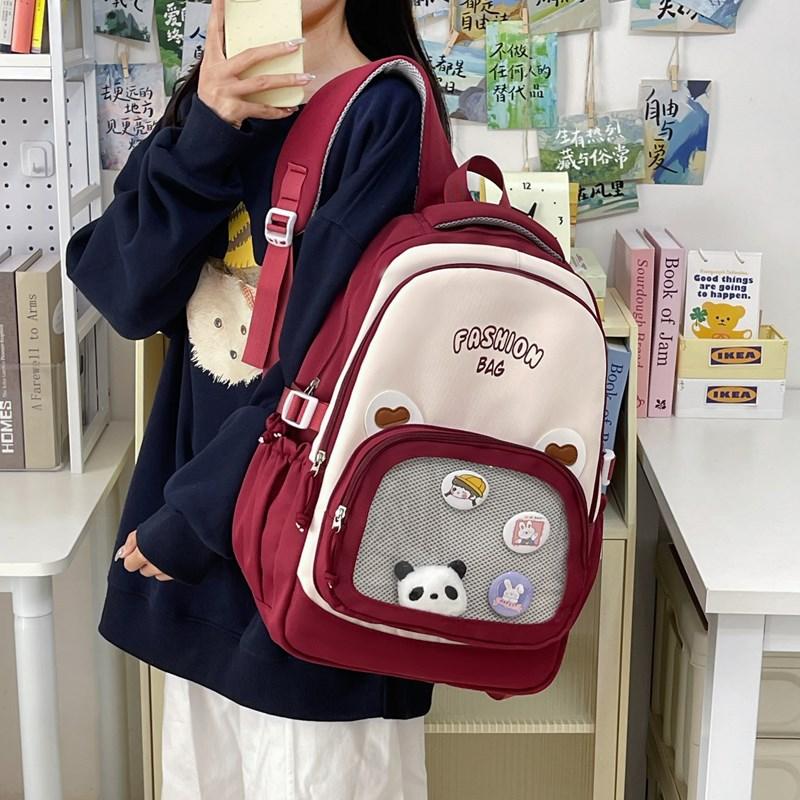 Student schoolbag female cute large-capacity backpack transparent ins wind versatile primary school students 4-6 grades backpack красный