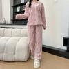 Ladies' Fashionable Warm Top Casual Cotton Pants Home Solid Color Pajamas Set
