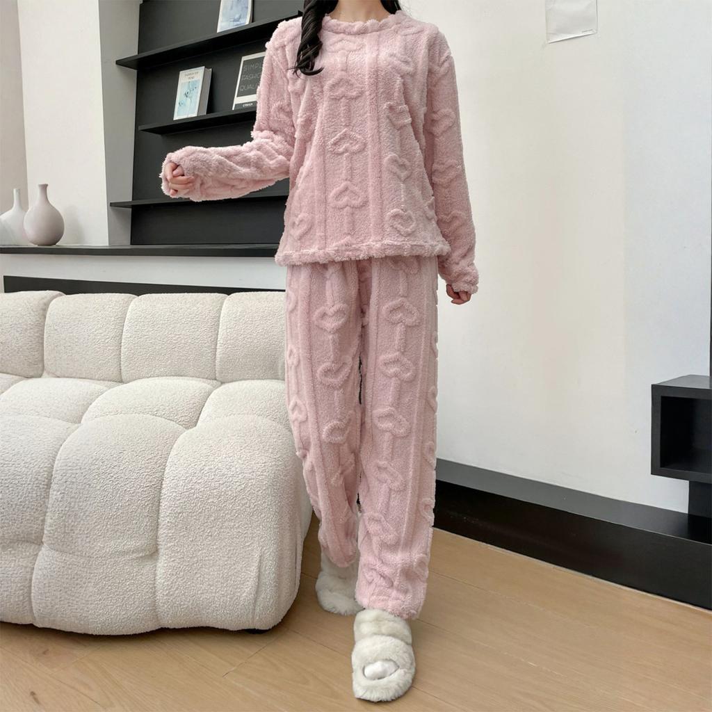 Ladies' Fashionable Warm Top Casual Cotton Pants Home Solid Color Pajamas Set