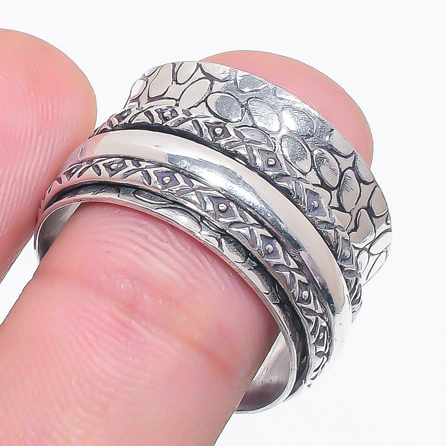 Natural Meditation Spinner 925 Sterling Silver Jewelry Ring Size 9.5 K4J12