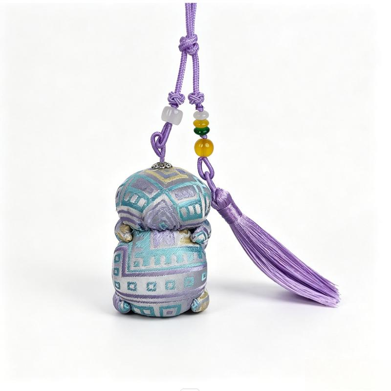 Ethnic Zhuang Brocade Mascot Hanging Ornament Woven Tassel Bag Charm, 7 Colors Available
