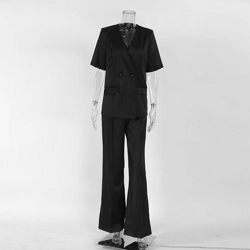 

Fashion Style Stylish Fashion V Neck Tops Pants Black Suit V-Neck Top and Pants Set Black L