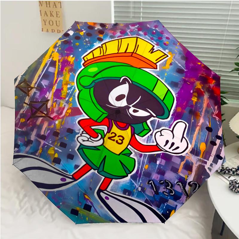 Marvin the Martian1 Print Automatic Umbrella, 8 Rib Iron Frame, Plastic Handle, Suitable for Outdoor Travel &Daily , Ideal Gift