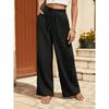 Women Summer High Waist Drawstring Wide Leg Casual Pants With Pockets