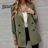 Suit Jacket Women Coat Lapel Long Sleeve Striped Cuffs with Double Breasted Business Outwear Flap Pockets Solid Color Loose Fit