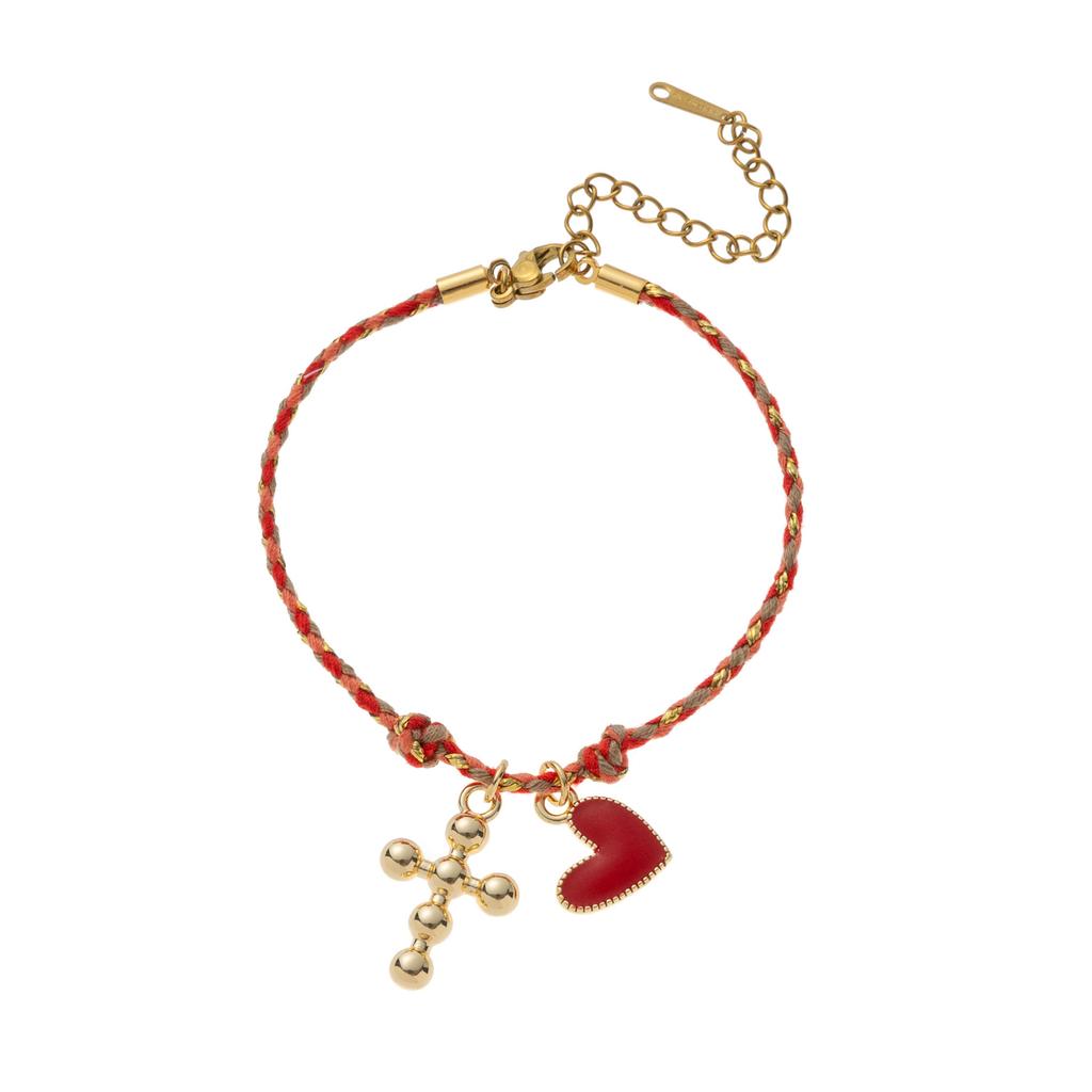 New Chinese Dopamine Color Rope Bracelet Dot Diamond Pentagram Cross Necklace 18K Gold