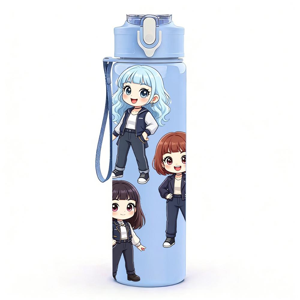 1PC Three Anime Character Group Portrait 750ml Color Plastic Sports Water Bottle Leakproof Flip Straw Lid Suitable for Sports Office Home Use