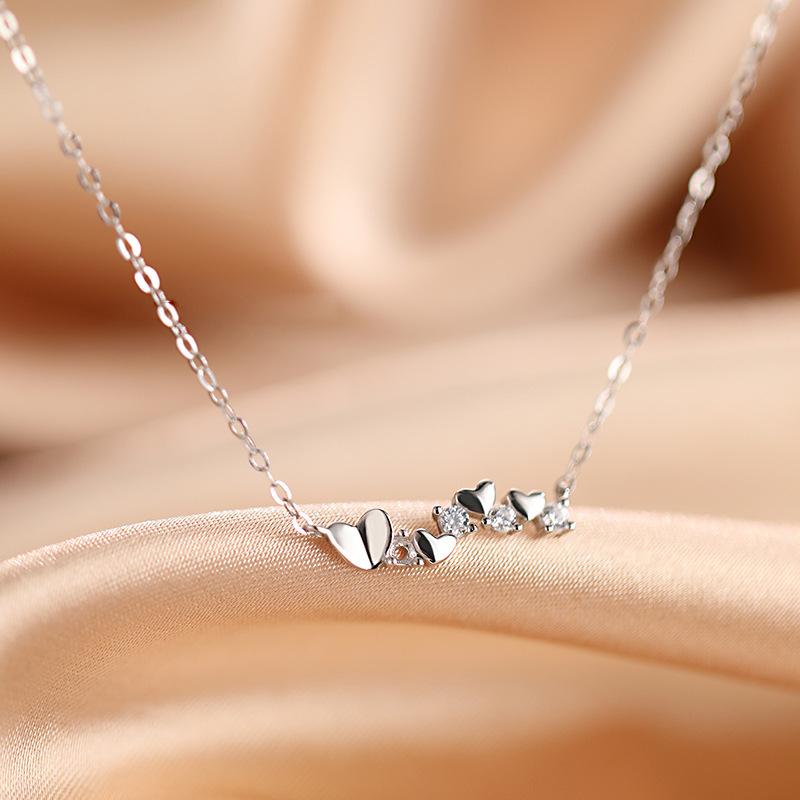 Beautiful Flash Diamond Zircon Love Necklace Short Heart-To-Heart Girl Heart-Shaped Collarbone Neck Chain Gift