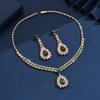 3PC Women's Fashion Zircon Water Drop Necklace Earrings Zircon Set High End Wedding Party Festival Gift-8559