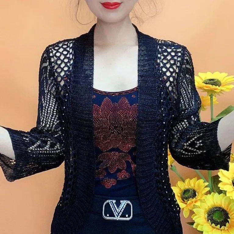 Women's Summer Outerwear: Elegant Solid-Color Lightweight Knit Cardigan for Sun Protection