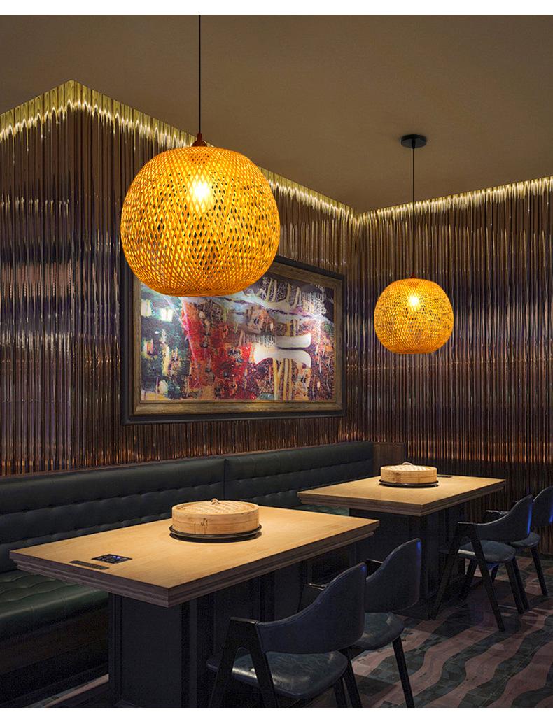 Bamboo Woven Lantern Light for Chinese Restaurant or Teahouse - Rattan Straw Hat Pendant Light