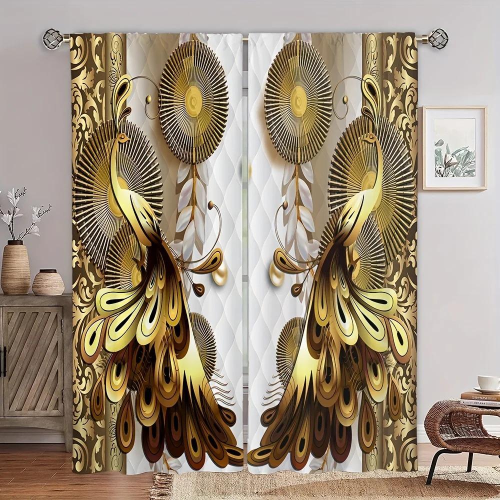 Cortinas con patrón de flores tridimensionales 3D de 2 piezas para sala de estar, juego de tratamiento de ventana con ojales en la parte superior para sala de estudio y decoración del hogar