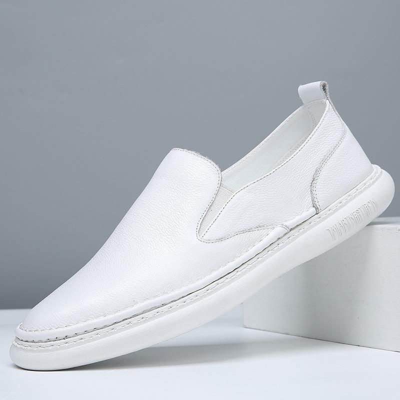 One-pedal Men's Shoes Spring Little White Shoes Leather Versatile Breathable Men's Doudou Shoes Casual Soft Leather White Lazy Shoes