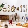 Wooden Texture Wall Art 7Pcs Farmhouse Coffee Themed Decor, 2D Flat Kitchen Decorative Stickers Plaques, Retro Rustic Ornaments for Home Dining