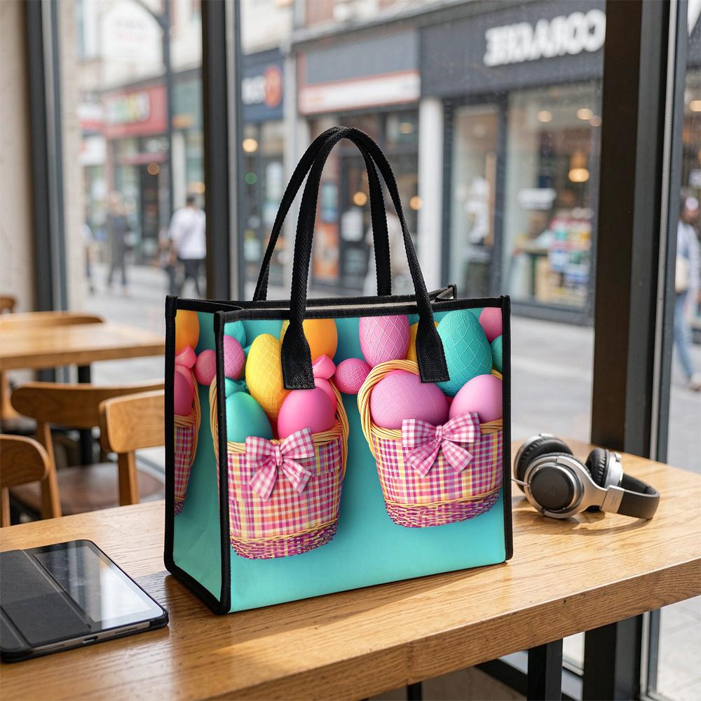 Easter Egg Basket Print Cute Tote Bag Lightweight Fashion Casual Carryall Handbag