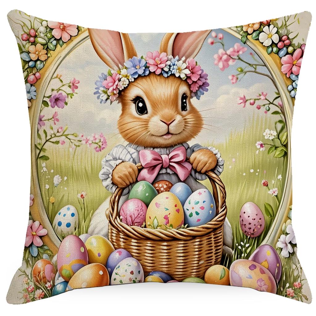 Easter Pillow Cover Rabbit Easter Egg Tea Party Creative Cushion Pillow Cover Premium Durable Quality Useful Practical