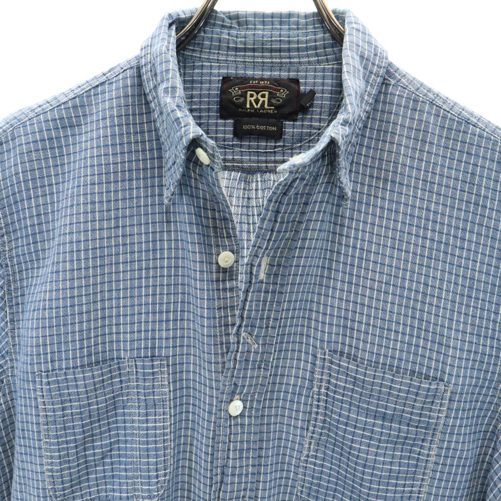RRL Check Pattern Long Sleeve Hidden Button Down Shirt XS Blue Men's Used