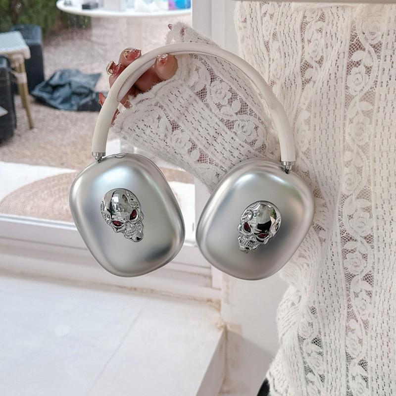 Chrome Skull Design Hard Case Cover AirPods Max Headphones Full Protection Ear Cup Shell