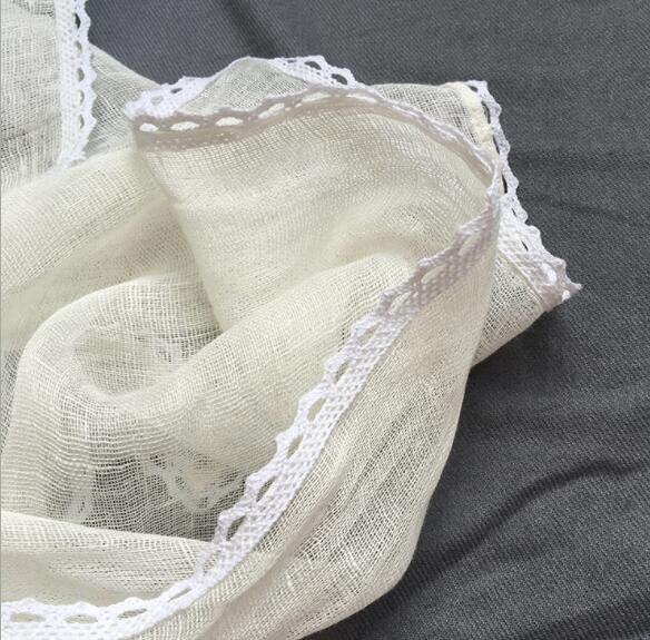 Spring And Autumn Thin Pure Linen Scarf Lace Design Pure White Scarf Ladies Summer Scarf Linen Outdoor Scarves