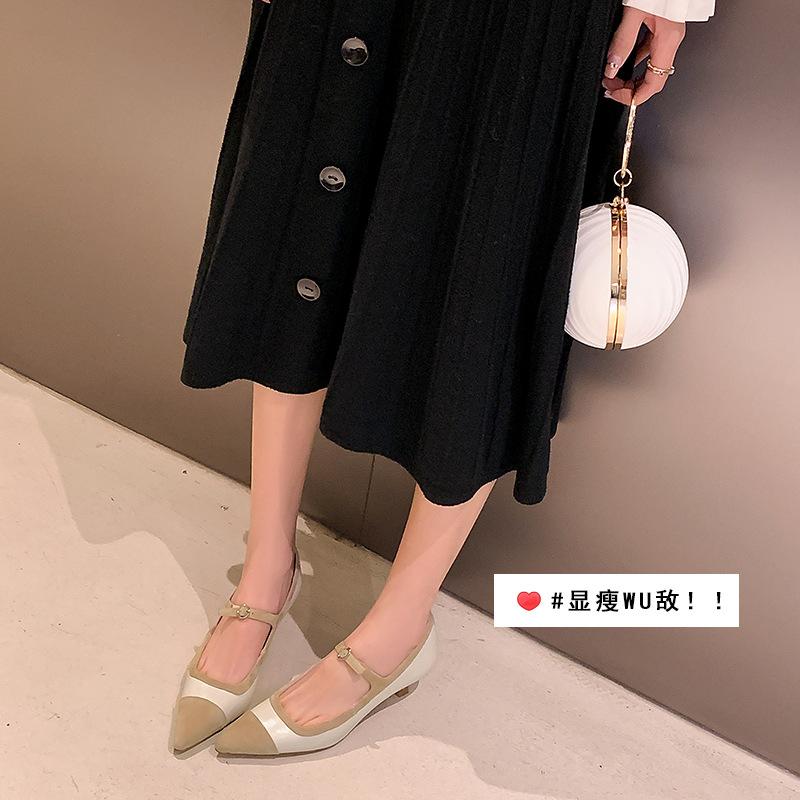 Cute woman~ kitten heel single shoes 2025 autumn high heels new women's shoes one-word buckle pointed OL commuter women's shoes