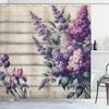Lavender Shower Curtain, Nostalgia Rustic Farmhouse Back with Leafy Bouquet of Flowers Print, Cloth Fabric Bathroom De