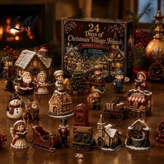 Halloweenská domácí dekorace 24denní adventní kalendář 2026 Mini figurky skotského kravského/koňského/psího Vánoční odpočet Sváteční krabičkový kalendář 2D akryl
